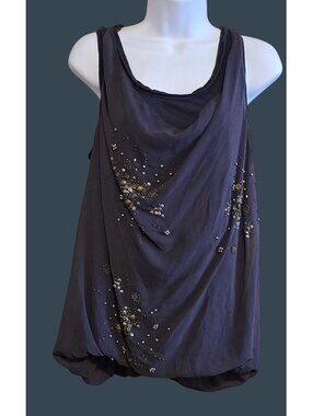 Embellished Tank Top Black/Gray Large blouse date night coquette chic